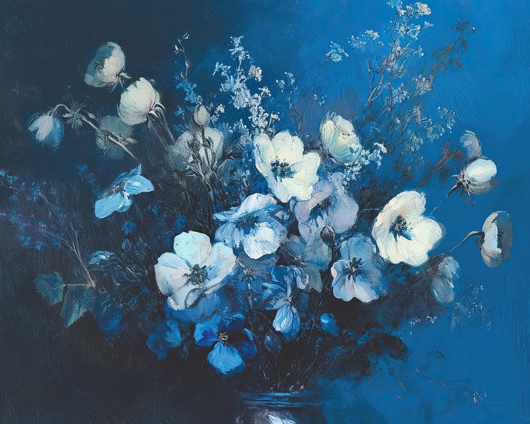 Indigo Bloemen van Blikvanger Schilderijen
