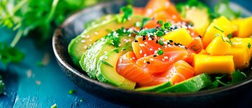 Salade van verse avocado en zalm met mango van Poster Art Shop