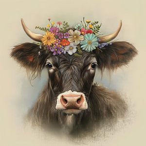 Vache avec des fleurs