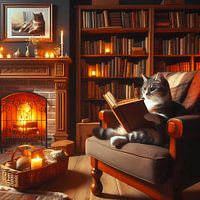 Un chat lit un livre
