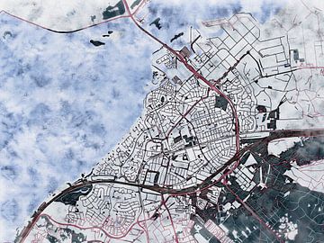Kaart van Harderwijk in de stijl 'White Winter' van Maporia