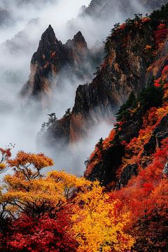 Autumnal mountain landscape in the fog by Poster Art Shop