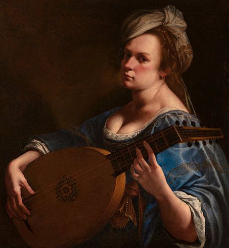 Artemisia Gentileschi – Autoportrait en joueuse de luth (vers 1615-1618) – Gravure de portrait baroque