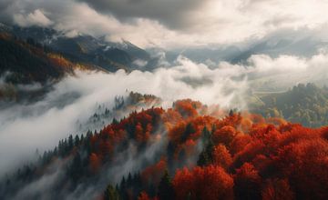 Uitzicht op herfstbomen van fernlichtsicht