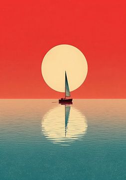 Zeilboot Zee Oceaan Maritiem Nautisch Zeilen Poster Maan van Niklas Maximilian