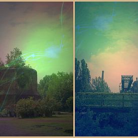 Collage de paysages extraterrestre dans des tons de rose et de vert sur Carin Klabbers