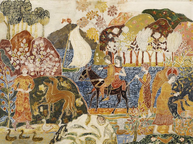 Charles Prendergast,Deux personnages sur une mule par finemasterpiece