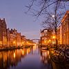 The Old Rhine in Leiden in the blue hour by Frans Blok