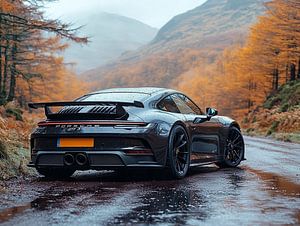 Porsche 911 GT3 noire dans les Highlands