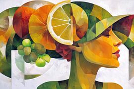 Frau mit Hut aus Früchten von ARTemberaubend