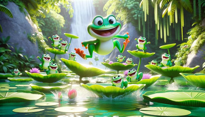 Quakendes Froschkonzert auf dem lilienbedeckten Teich von artefacti