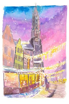 Landshut Kerst Winter Gezellige hutten bij nacht van Markus Bleichner