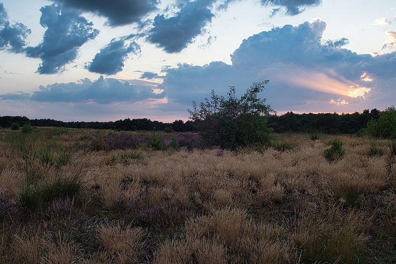 La couleur du coucher de soleil brille à travers une ouverture dans les nuages par Jolanda de Jong-Jansen