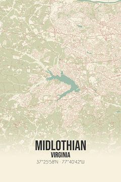 Vintage landkaart van Midlothian (Virginia), USA. van MijnStadsPoster