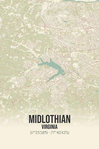Carte ancienne de Midlothian (Virginie), USA. par Affiches de lieux
