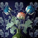 Vaas met blauwe tulpen van Vlindertuin Art thumbnail