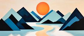 Paysage de montagne avec soleil orange sur Poster Art Shop
