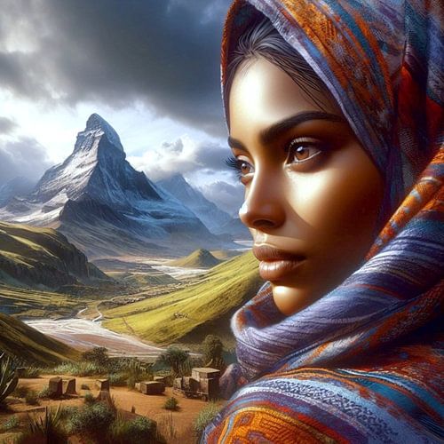 Vrouw Noord-Amerika in landschap 7