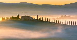 Sonnenaufgang Poggio Covili, Val d'Orcia, Toskana, Italien