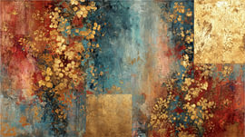 Gemälde „Petrol Gold Abstract“ – Elegantes Design