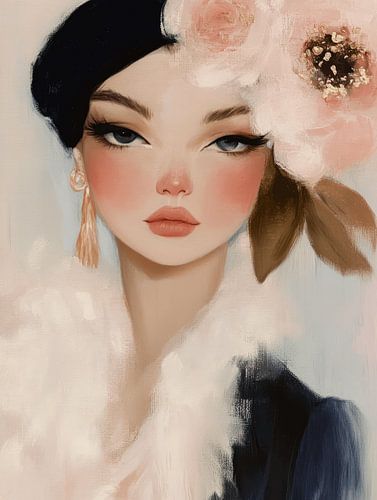 Portret in roze, wit en blauw