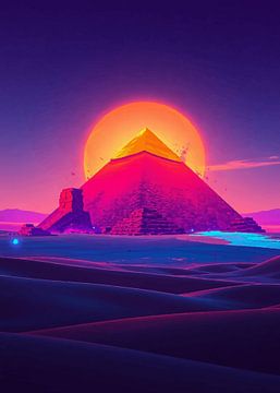 Grote Piramide van Gizeh Neon Zonsondergang van MIROKKU