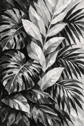 Monochrome Tropical Leaves Pattern