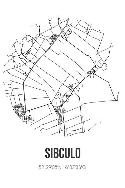 Sibculo (Overijssel) | Karte | Schwarz und Weiß von Ortsdrucke