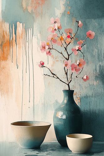 Turquoise vase in watercolor no.4