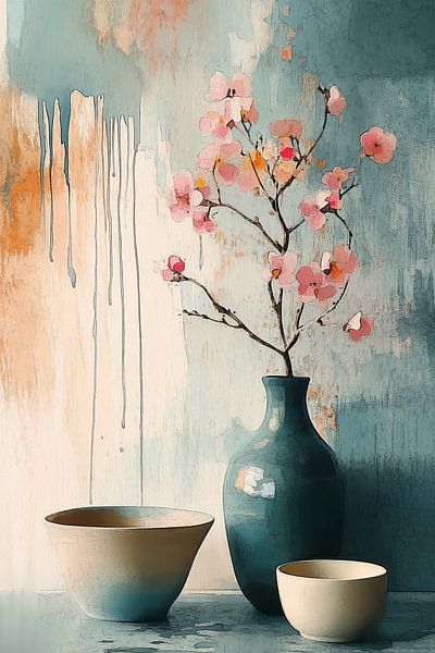 Vase turquoise à l'aquarelle n°4 par Studio BB