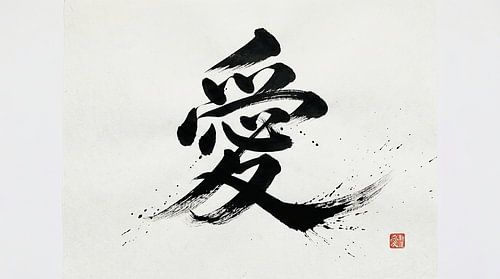 Japanische Kanji-Kalligraphie – Liebe und Zuneigung (Ai)