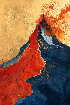 Abstraktes Gemälde eines Vulkanausbruchs in Farbe