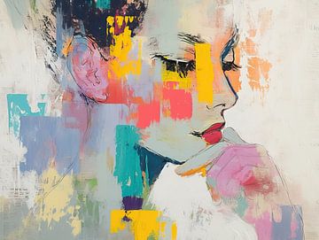 Vrouw Met Kleuren | Vrouw Abstract van Blikvanger Schilderijen