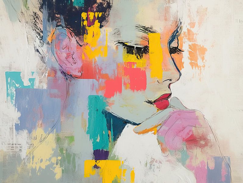 Vrouw Met Kleuren | Vrouw Abstract van Blikvanger Schilderijen