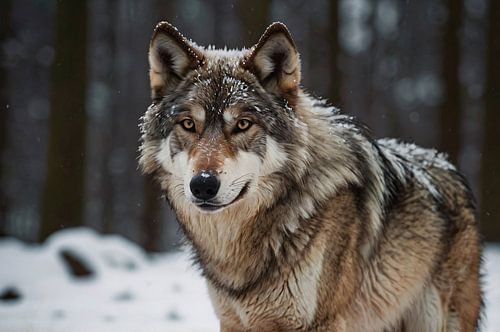 Wolf in de sneeuw, krachtige close-up weergave