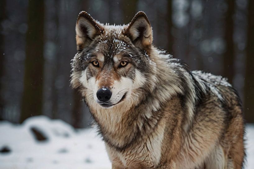 Wolf in the snow, powerful close-up view by Art & Soul Creations