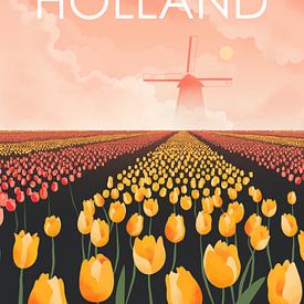 Champ de tulipes hollandais avec moulin à vent sur Eduard Broekhuijsen