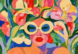 Vibrant Summer Bloom - Persoon met opvallende zonnebril & Flora