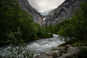 The Briksdalsbreen glacier and the Briksdalselva river, Norway