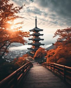 Tempel in Japan zum Abend
