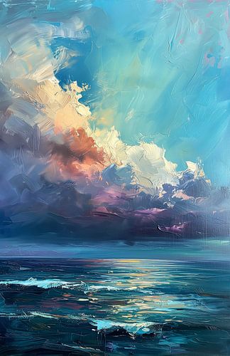 Der weite Himmel spiegelt sich im lebhaften Meer