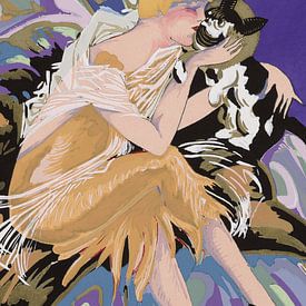 Art Deco boho folk - femme avec chien sur NOONY