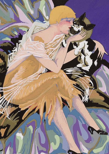 Art Deco boho folk - vrouw met hond van NOONY