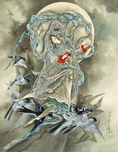 Toshio Aoki – Frau mit Vögeln (1890er Jahre)