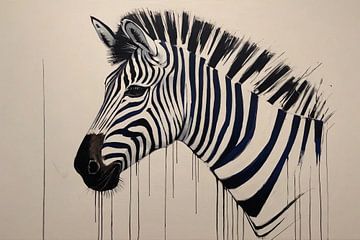 Zebra schwarz-weiß Portrait von De Muurdecoratie