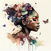 Aquarell Schmetterling Afrikanische Frau #11 von Chromatic Fusion Studio