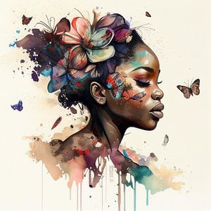 Aquarell Schmetterling Afrikanische Frau #11
