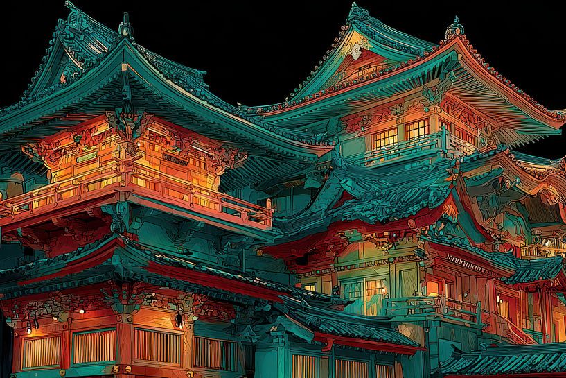 picturesque Japan temple in the evening by Egon Zitter