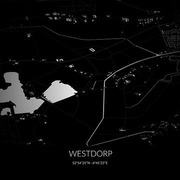 Schwarz-weiße Karte von Westdorp, Drenthe. von Rezona