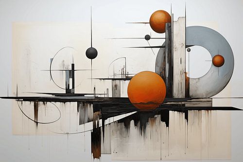 Abstract oil painting in black, grey and yellow